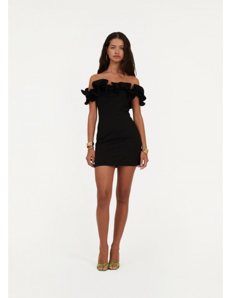 ROTATE VESTIDO RUFFLE CORTO NEGRO