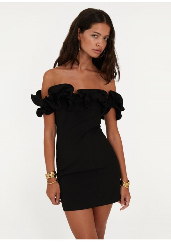 ROTATE VESTIDO RUFFLE CORTO NEGRO