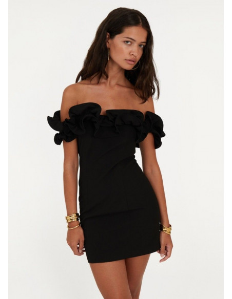ROTATE VESTIDO RUFFLE CORTO NEGRO