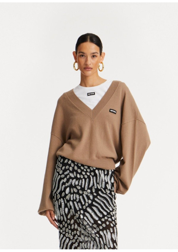 ROTATE JERSEY V-NECK MARRON