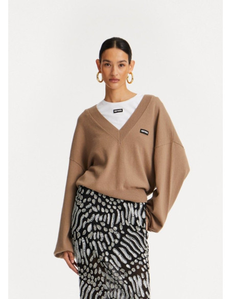 ROTATE JERSEY V-NECK MARRON