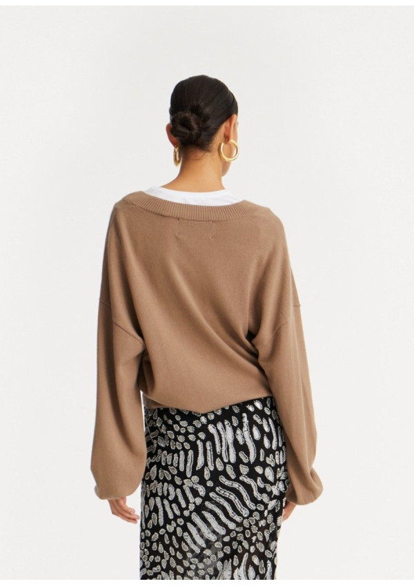 ROTATE JERSEY V-NECK MARRON