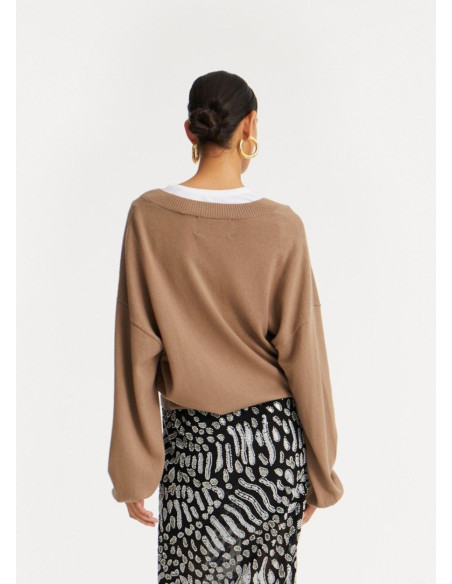 ROTATE JERSEY V-NECK MARRON