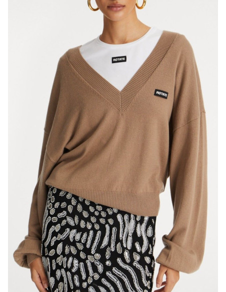 ROTATE JERSEY V-NECK MARRON