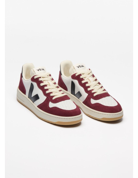 VEJA V-10 LEATHER WHITE BLACK AMARANTE