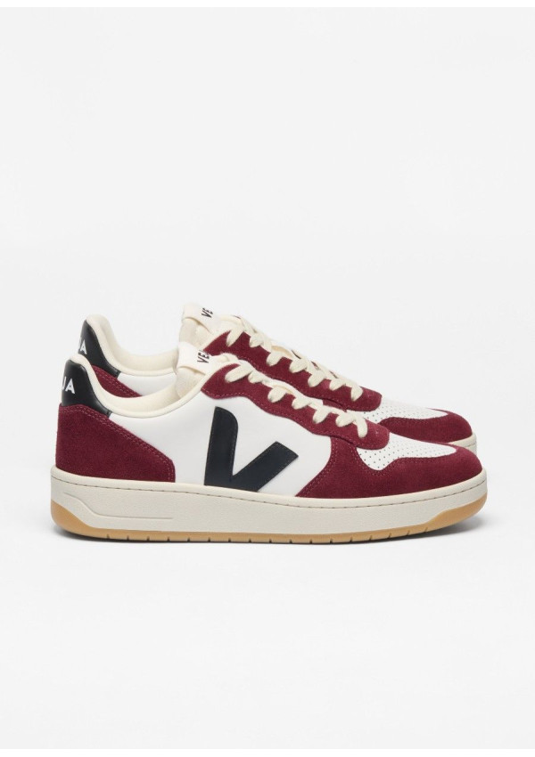 VEJA V-10 LEATHER WHITE BLACK AMARANTE