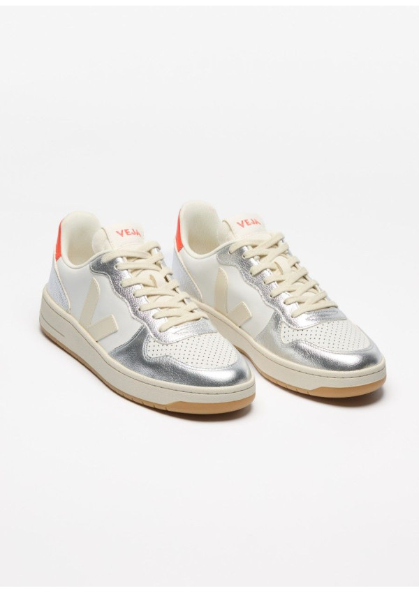 VEJA V-10 LEATHER WHITE PIERRE SILVER
