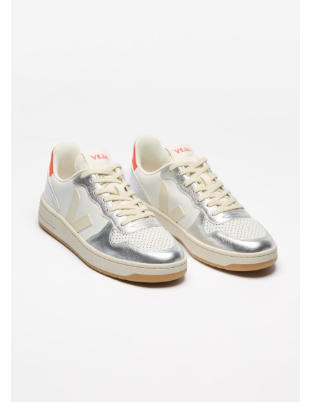 VEJA V-10 LEATHER WHITE PIERRE SILVER
