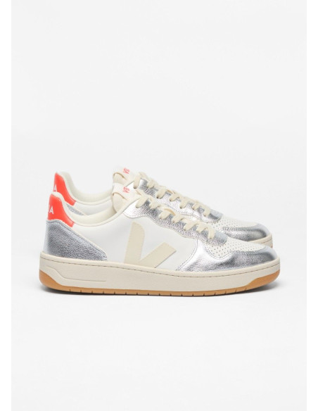 VEJA V-10 LEATHER WHITE PIERRE SILVER