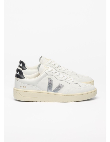VEJA V-90 O.T LEATHER WHITE SILVER BLACK VEJA V-90 O.T LEATHER WHITE SILVER BLACK