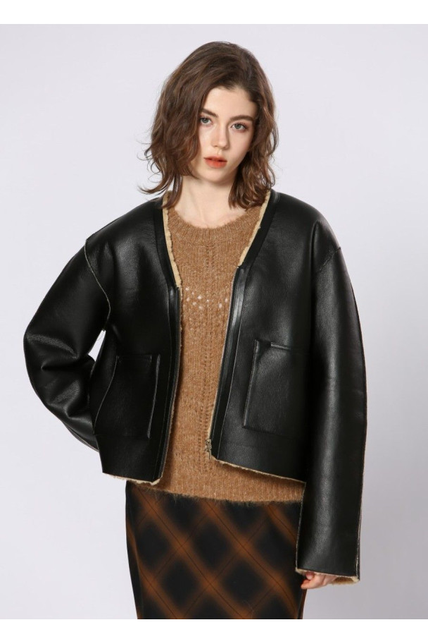 SEE U SOON CAZADORA NEGRA BORREGO