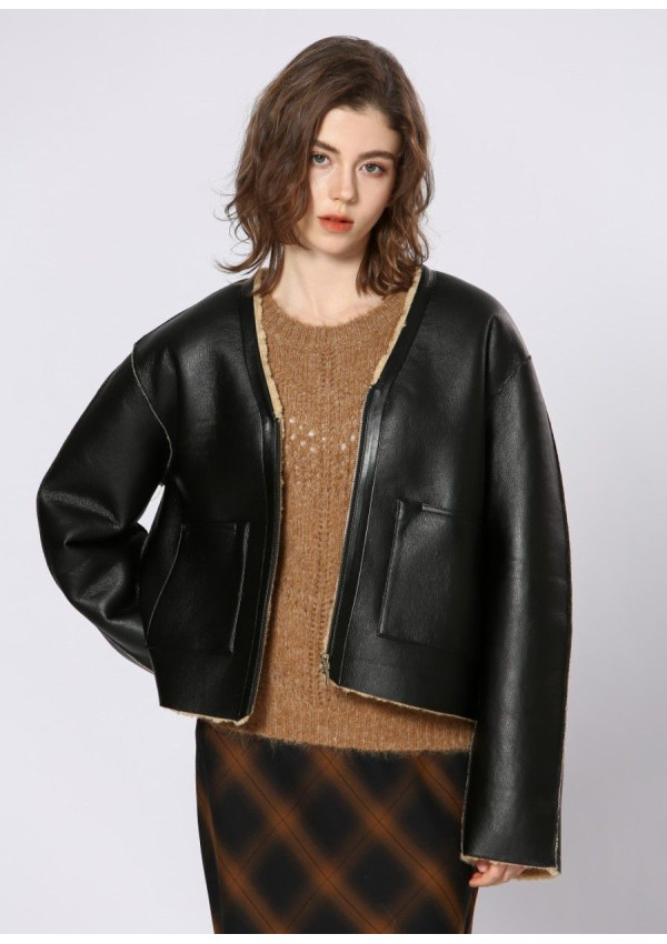 SEE U SOON CAZADORA NEGRA BORREGO