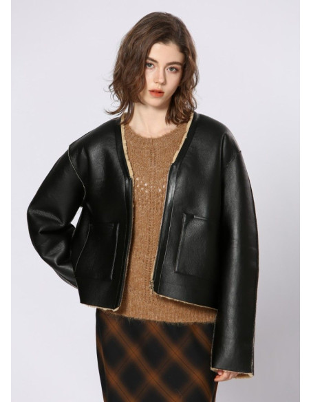 SEE U SOON CAZADORA NEGRA BORREGO