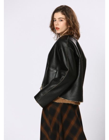 SEE U SOON CAZADORA NEGRA BORREGO