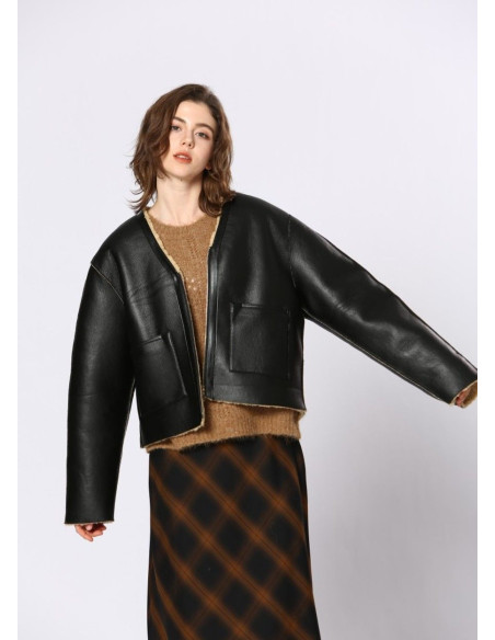 SEE U SOON CAZADORA NEGRA BORREGO