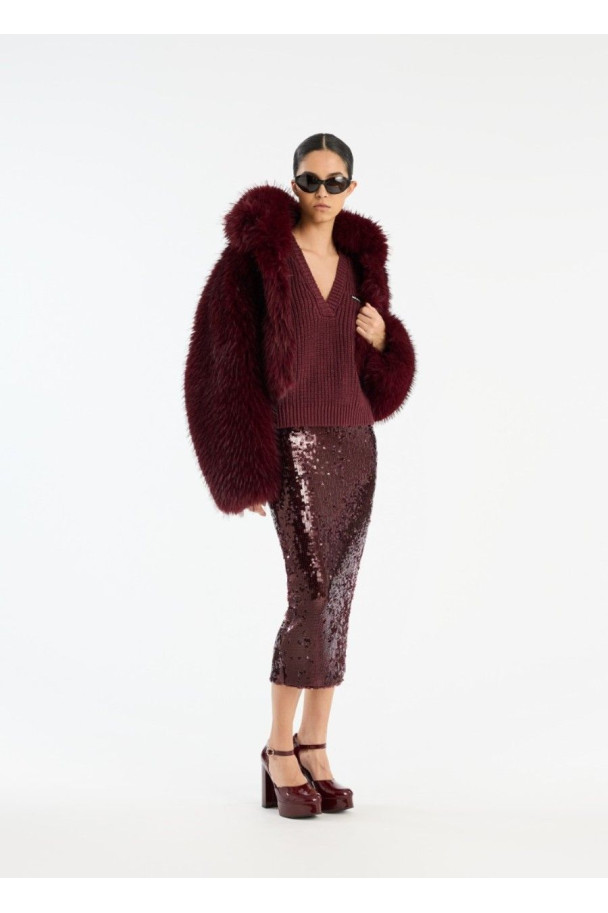 ROTATE CHAQUETA FUR CROP BURDEOS