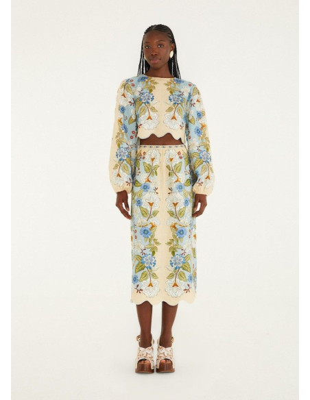 FARM RIO BLUSA GARDEN SCARF BLUE