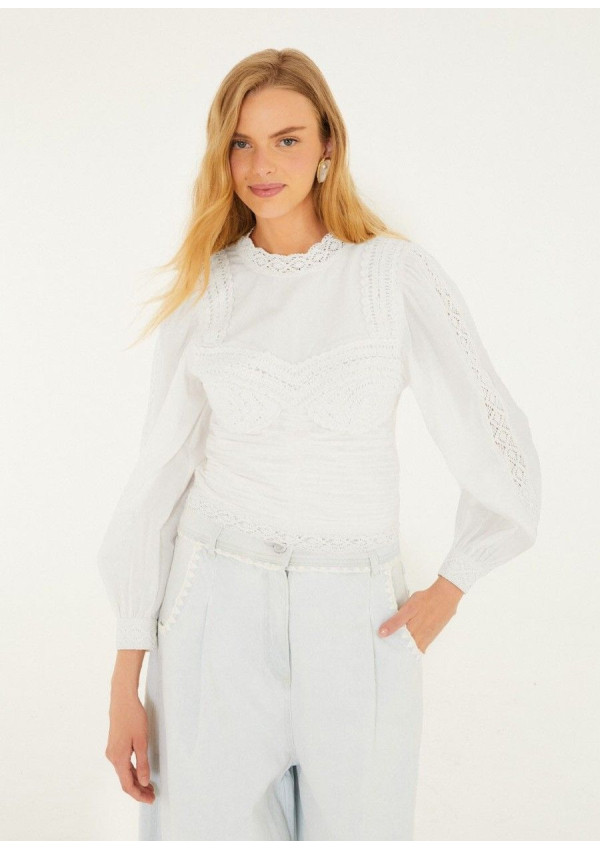 FARM RIO BLUSA CROCHET OFF WHITE