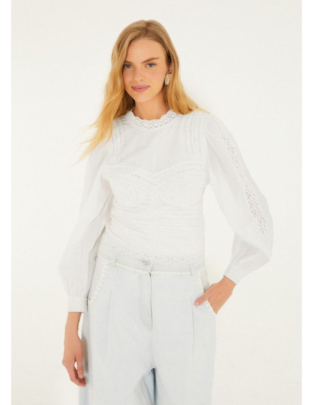 FARM RIO BLUSA CROCHET OFF WHITE