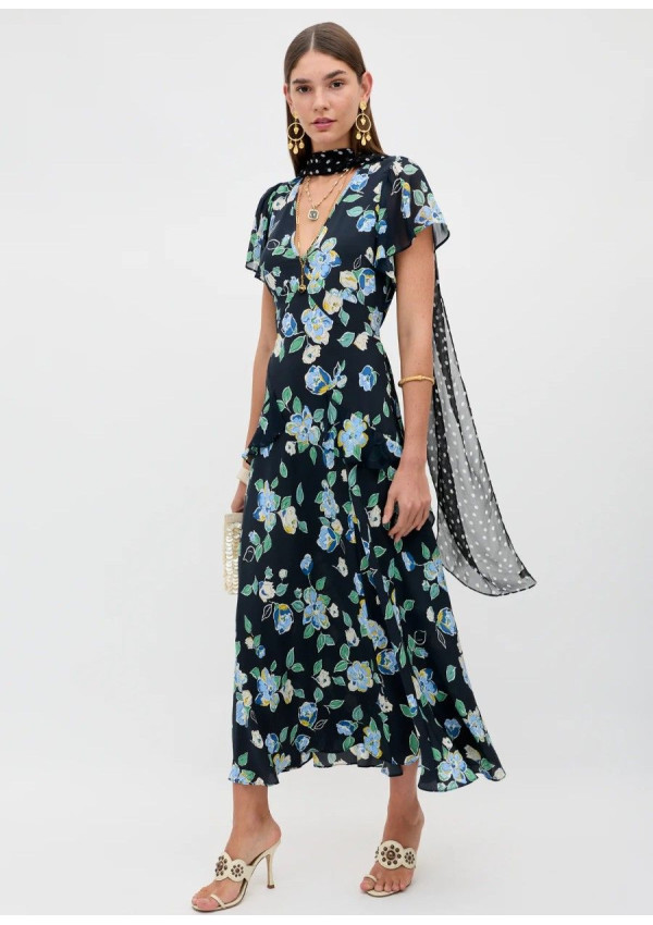 RIXO VESTIDO EVIE FLORAL NAVY
