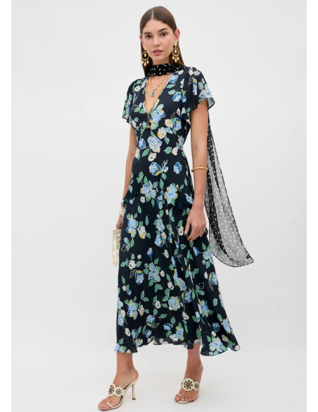 RIXO VESTIDO EVIE FLORAL NAVY