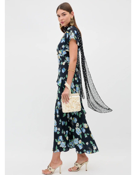 RIXO VESTIDO EVIE FLORAL NAVY