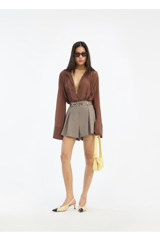 ROTATE CAMISA PLEATED MARRON