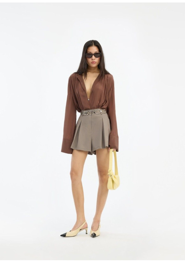 ROTATE CAMISA PLEATED MARRON