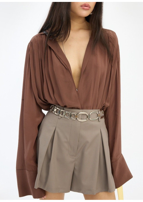 ROTATE CAMISA PLEATED MARRON