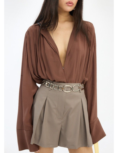 ROTATE CAMISA PLEATED MARRON