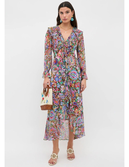 RIXO VESTIDO GRACYE FLORAL LEOPARD