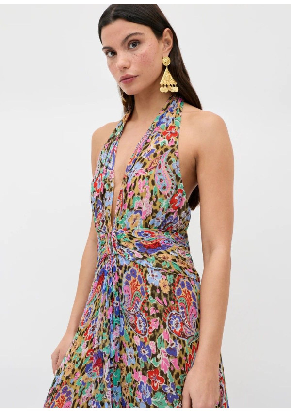 RIXO VESTIDO ALAINA FLORAL LEOPARD