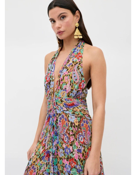 RIXO VESTIDO ALAINA FLORAL LEOPARD