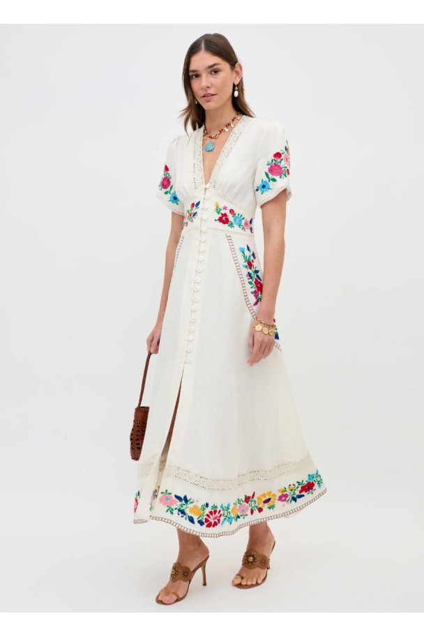 RIXO VESTIDO NOVARA ANEMONE CREAM