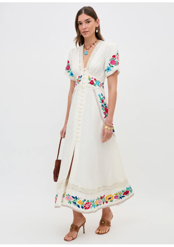 RIXO VESTIDO NOVARA ANEMONE CREAM