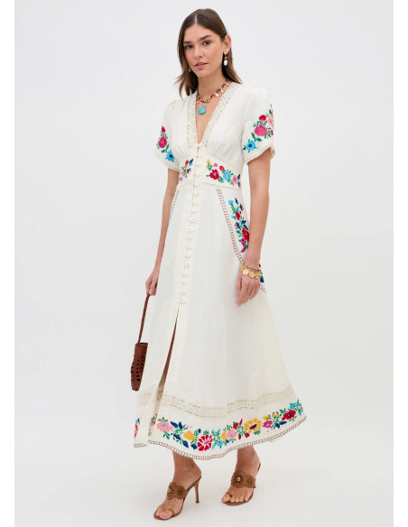 RIXO VESTIDO NOVARA ANEMONE CREAM