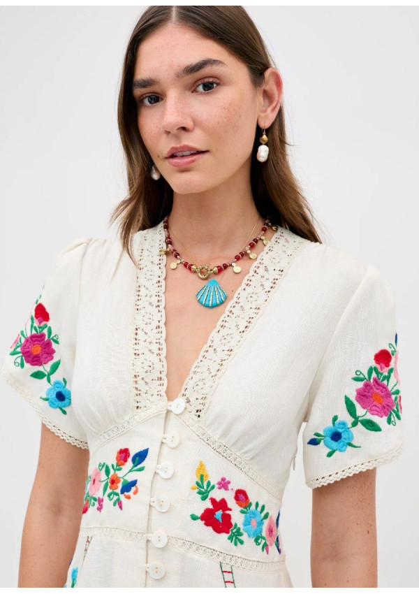 RIXO VESTIDO NOVARA ANEMONE CREAM