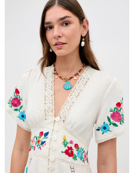 RIXO VESTIDO NOVARA ANEMONE CREAM