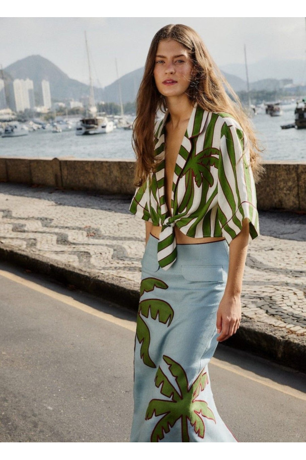 FARM RIO CAMISA CROP RAYAS PALMERAS