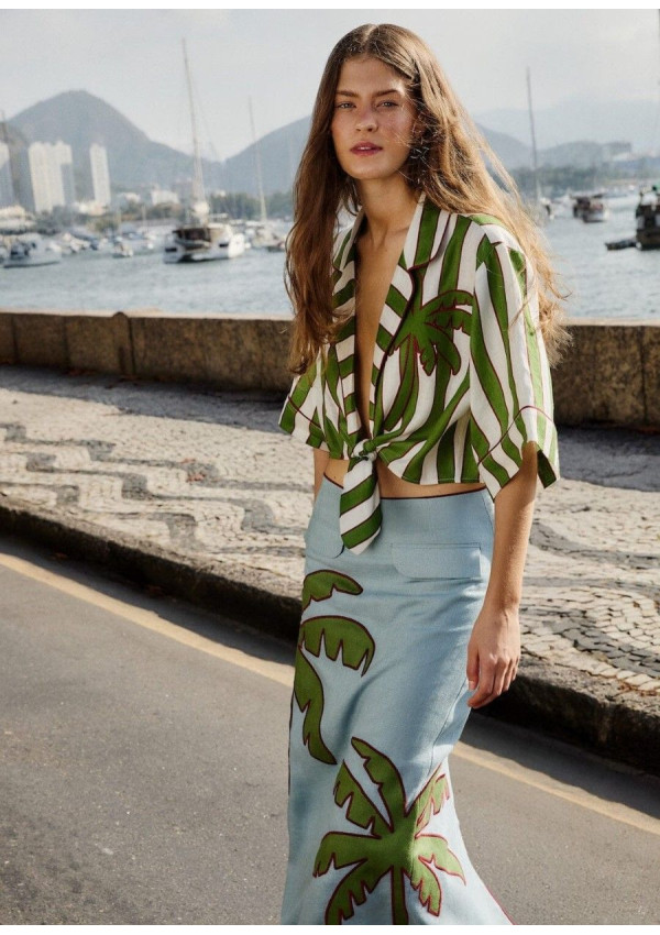FARM RIO CAMISA CROP RAYAS PALMERAS