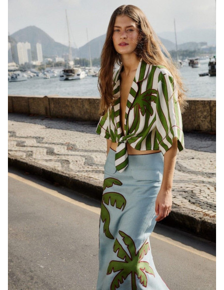 FARM RIO CAMISA CROP RAYAS PALMERAS