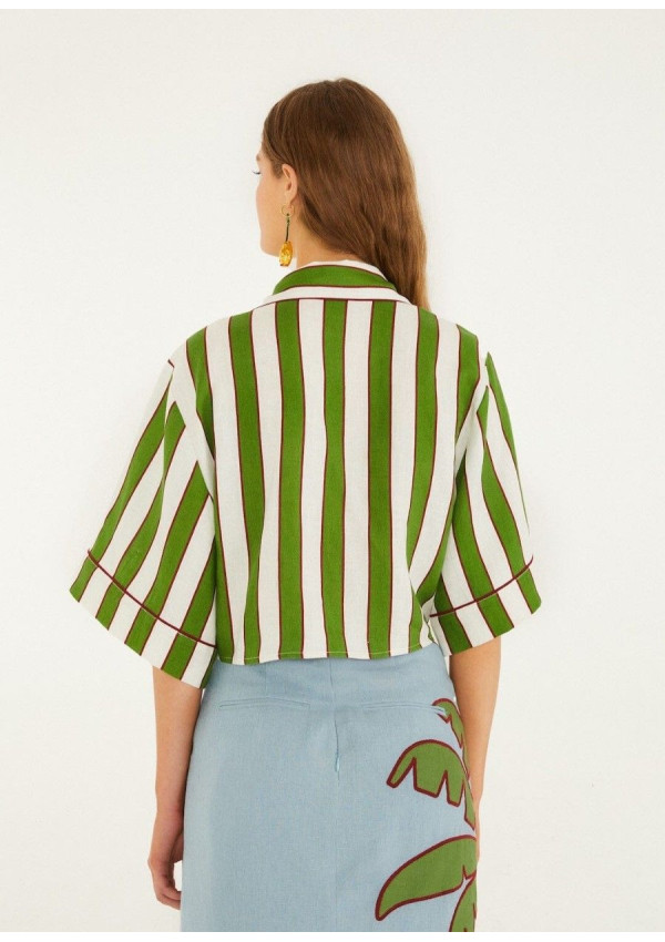 FARM RIO CAMISA CROP RAYAS PALMERAS
