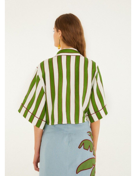 FARM RIO CAMISA CROP RAYAS PALMERAS