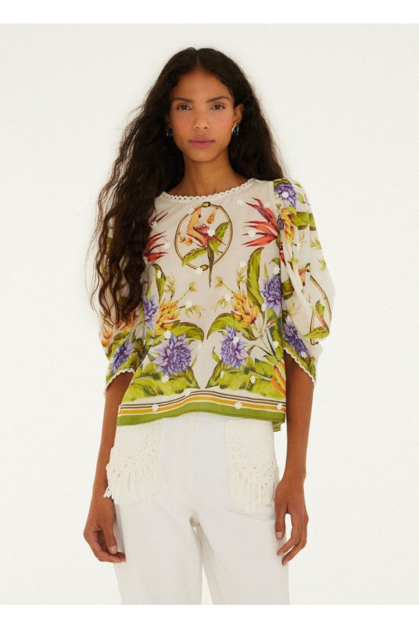 FARM RIO BLUSA TROPICAL SAND GREEN