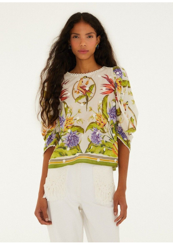 FARM RIO BLUSA TROPICAL SAND GREEN