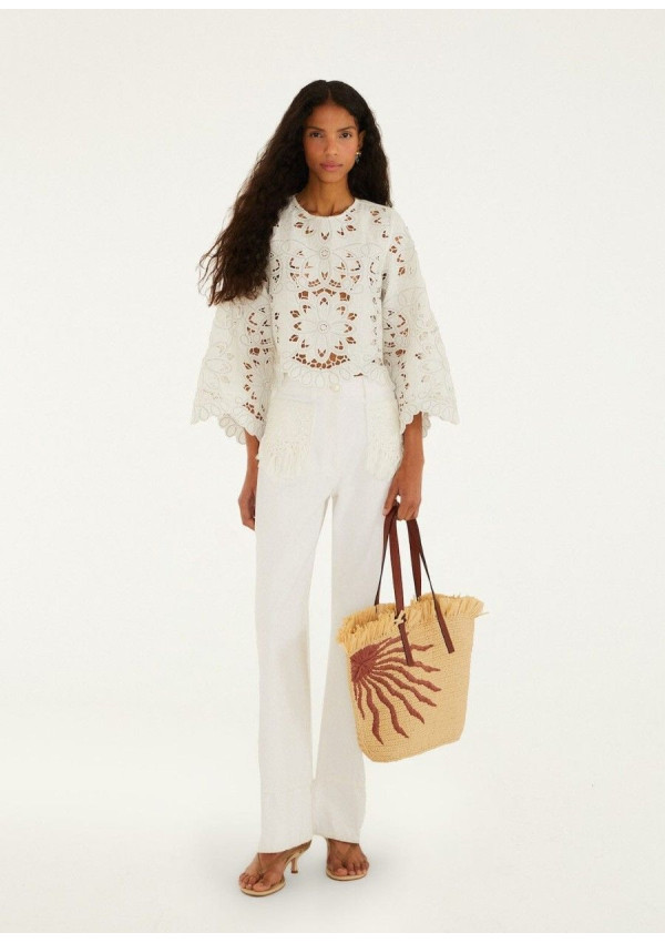 FARM RIO BLUSA OFF WHITE FLOWERS