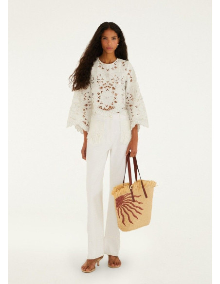 FARM RIO BLUSA OFF WHITE FLOWERS
