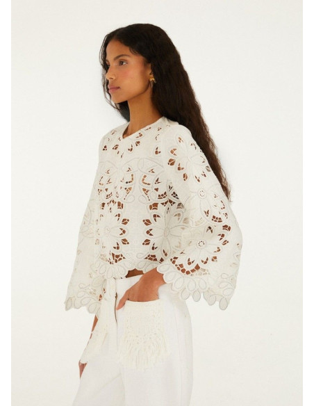FARM RIO BLUSA OFF WHITE FLOWERS