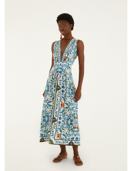 FARM RIO FLORA TILE MIDI DRESS