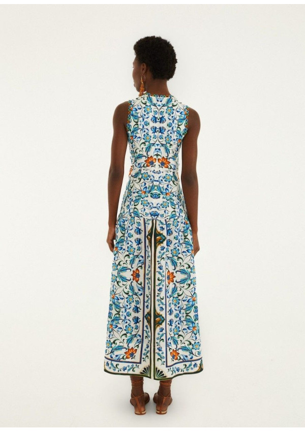 FARM RIO FLORA TILE MIDI DRESS